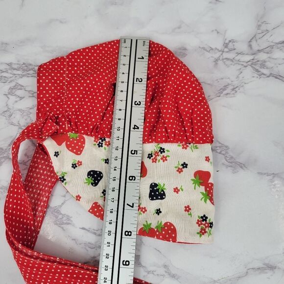 Vintage Bonnet Red and White Polka Dot Strawberry Kids Sun Hat Bicentennial - Picture 12 of 12